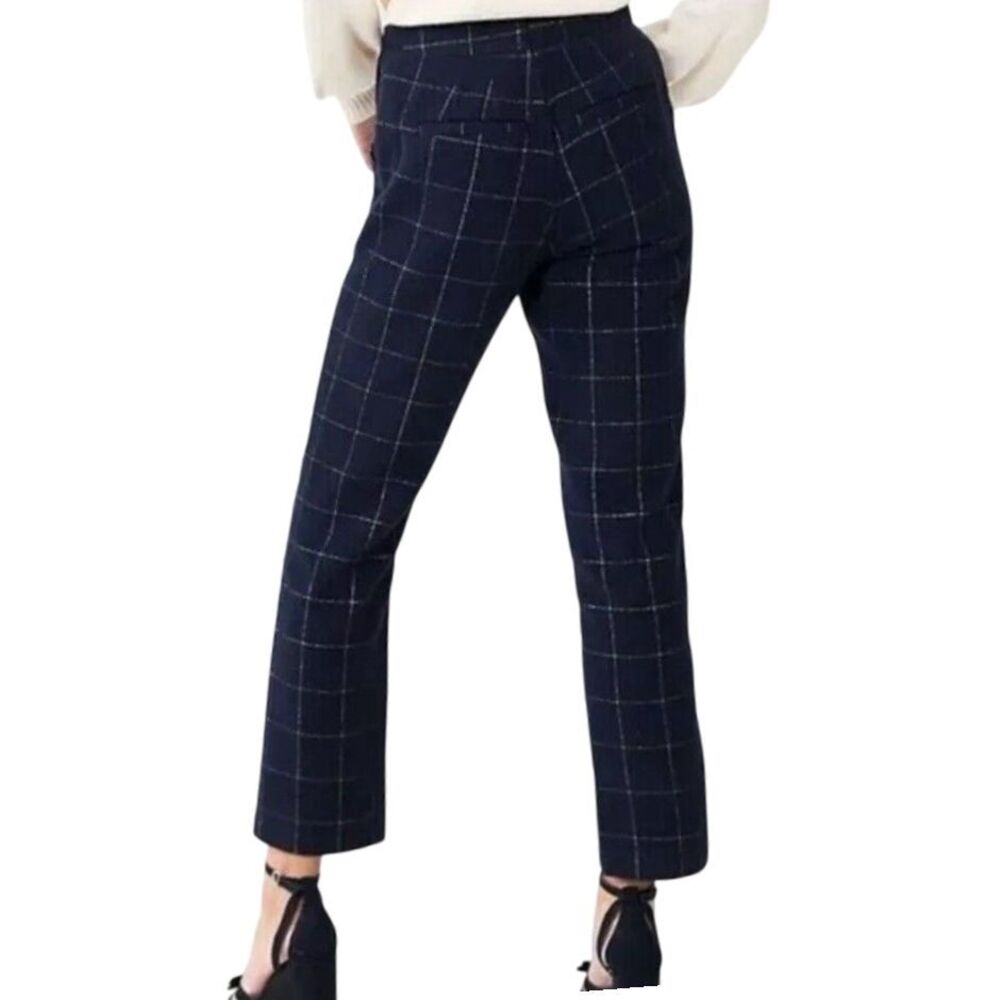 Draper James Straight Wool Blend Plaid Pant in Navy Gold Size 12 Preppy Classic - Picture 2 of 6